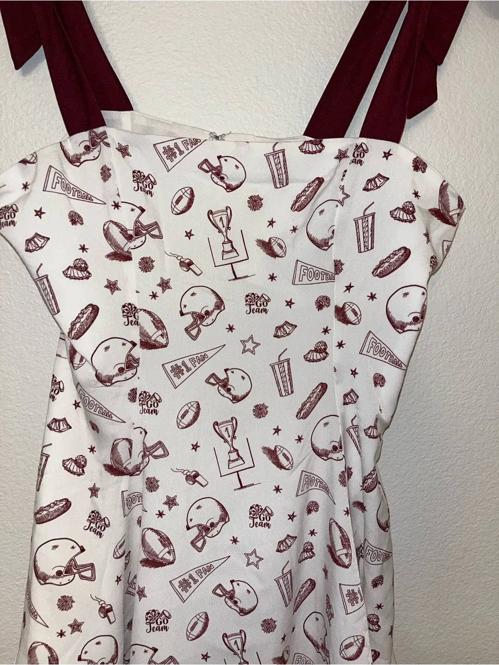 NWT Francesca’s Football Print Mini Dress Bow Strap Coquette Size M - Picture 3 of 7